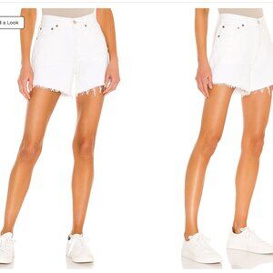 Agolde Parker Long size 25 White High-Rise Frayed Denim Shorts